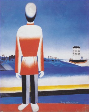  1930 Pintura al %C3%B3leo - El hombre suprematista en el paisaje, 1930, Kazimir Malevich, abstracto.